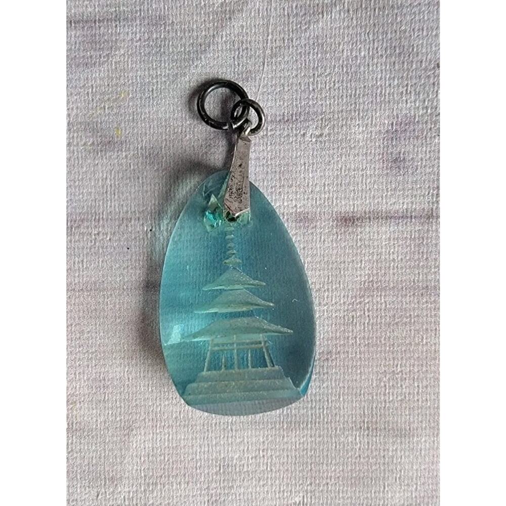 Japanese Reverse Carved Pagoda Aquamarine Crystal Pendant